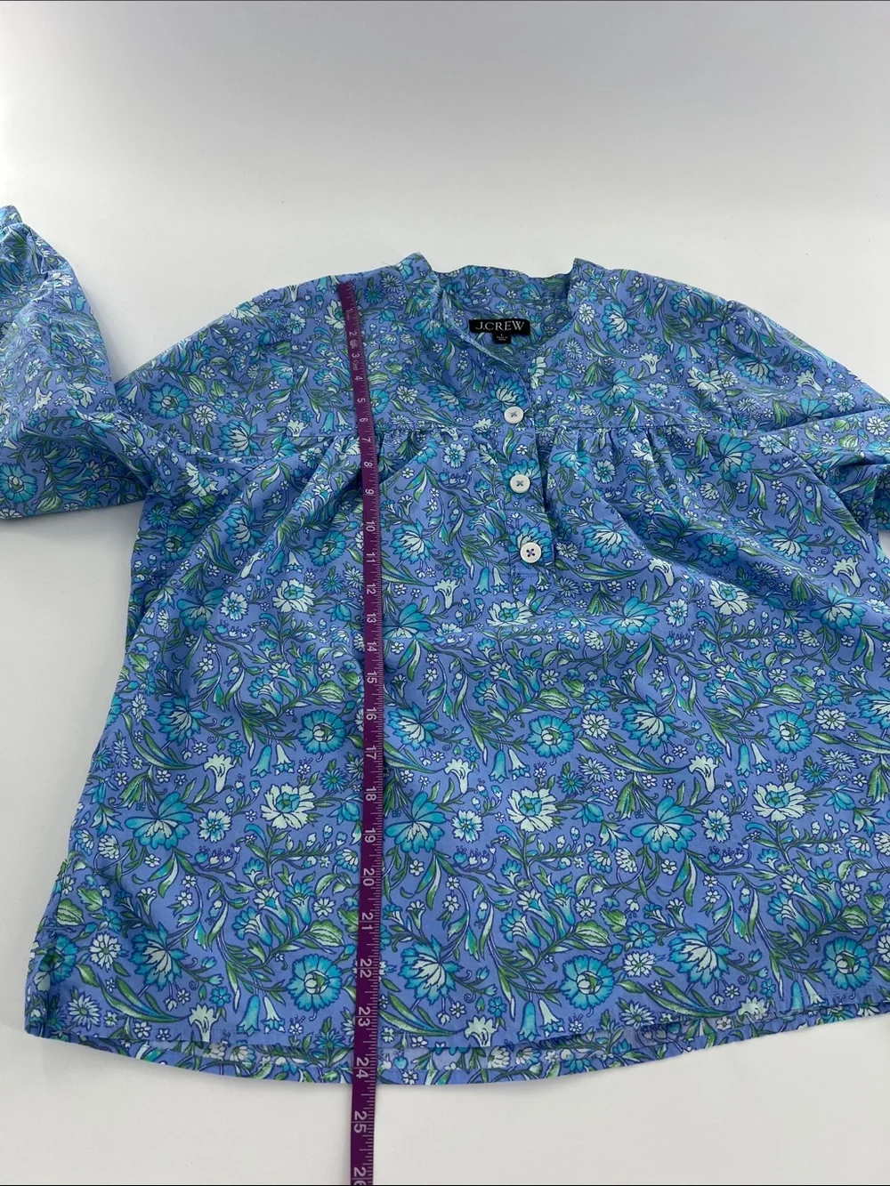 J.Crew Fresco Top blue floral cotton poplin popover feminine romantic office L